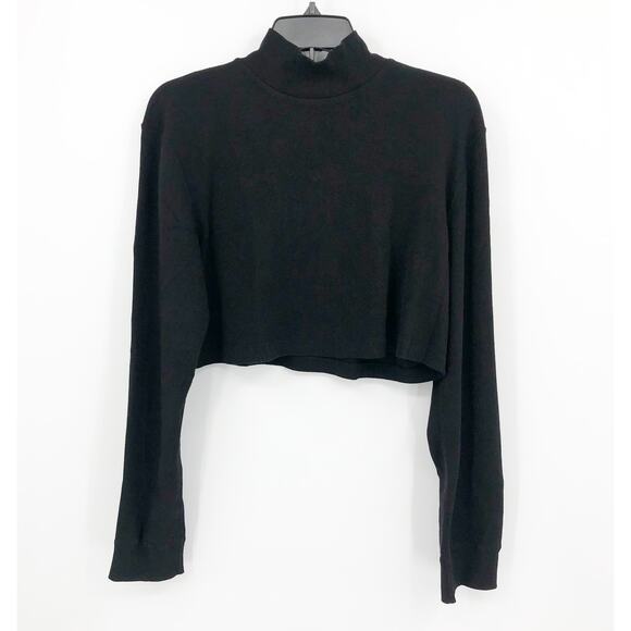 RE/DONE X HANES Womens Crop Top Large Black Mock Neck Long Sleeve Cotton NWT - Picture 4 of 12
